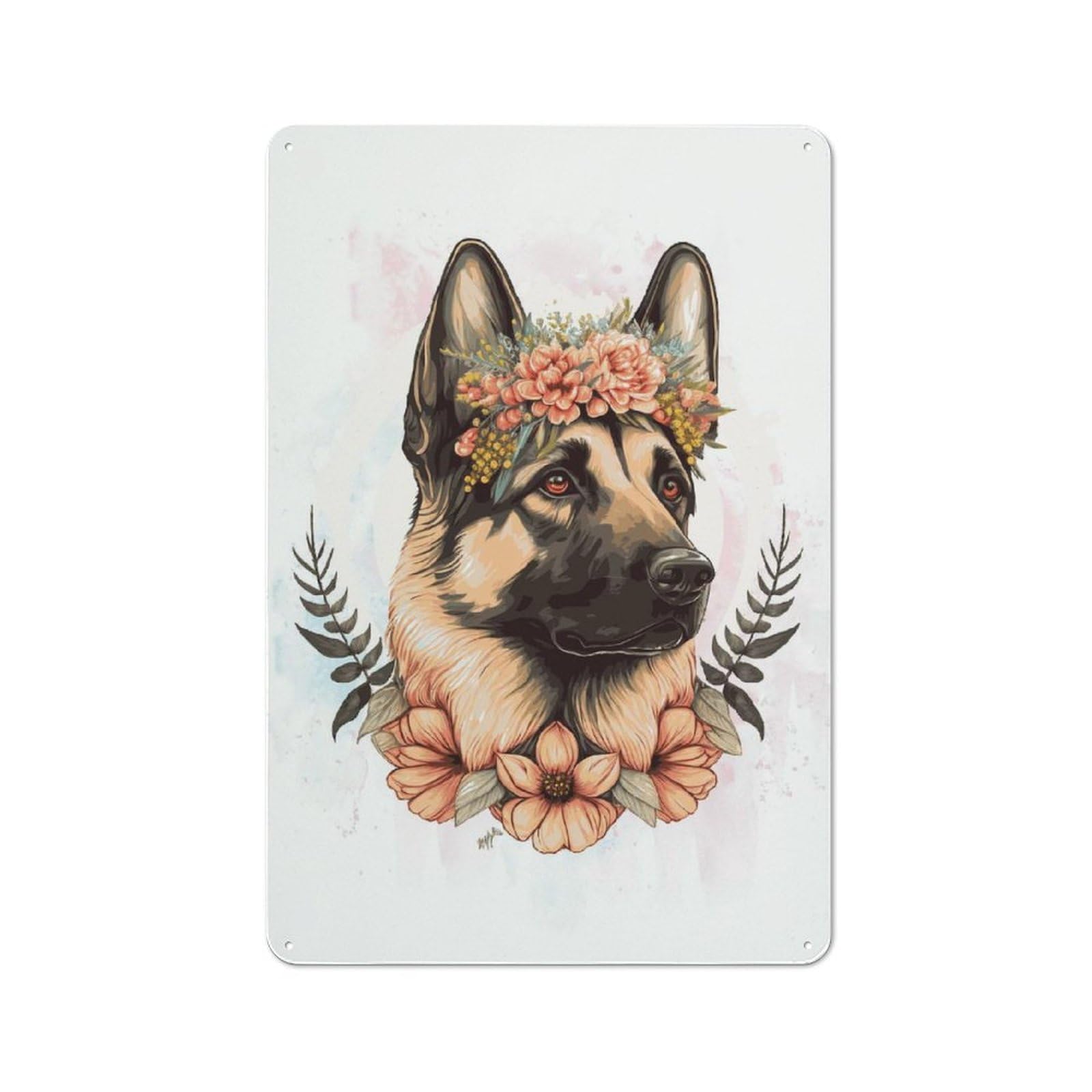 Industrial Floral German Shepherd Dog Tin Sign 30x20cm, Garage Wall Decor for Garage, Hobby Room, Office Or Man Cave