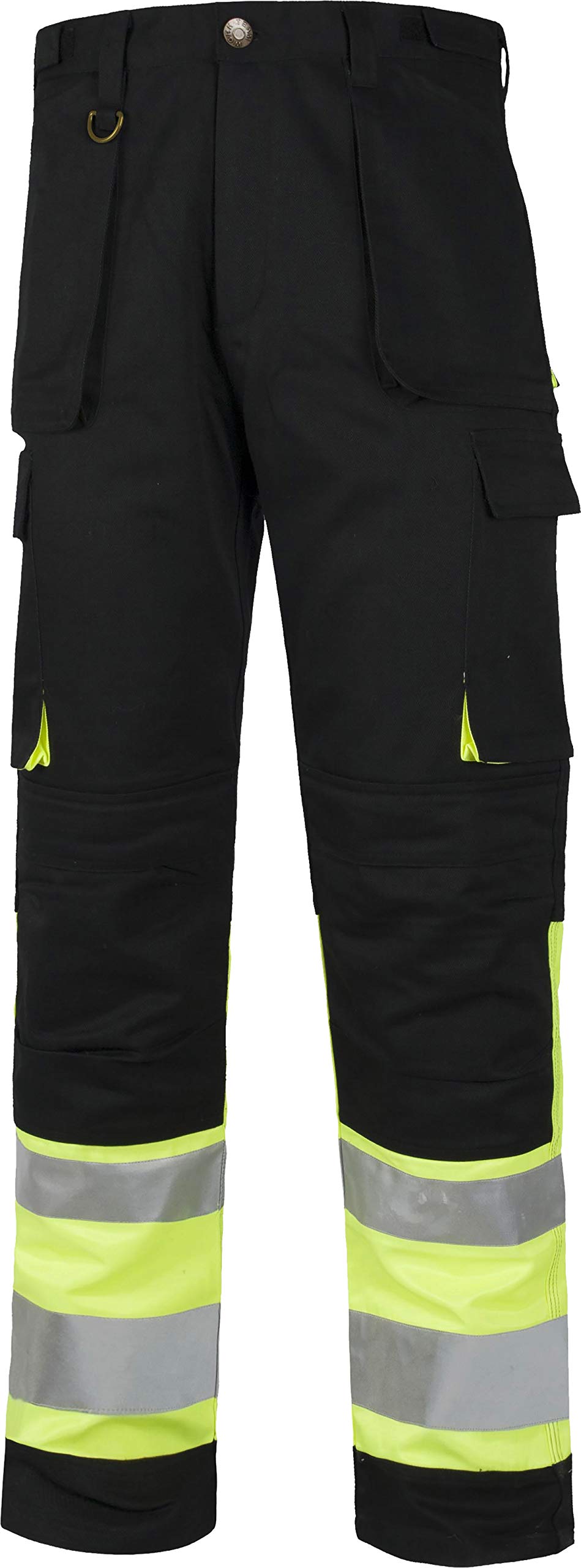 Work Team Pantalón Multibolsillos Combinado Alta Visibilidad. Cintas Reflectantes Diferentes tamaños. Hombre Negro+Amarillo A.V. 40