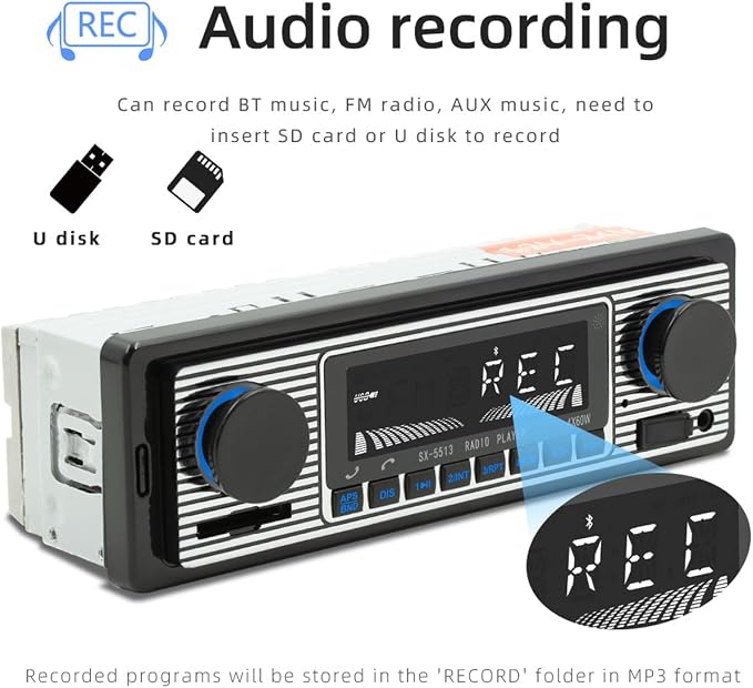 Radio para auto Bluetooth manos libres 12V-24V 1 DIN miniatura 3