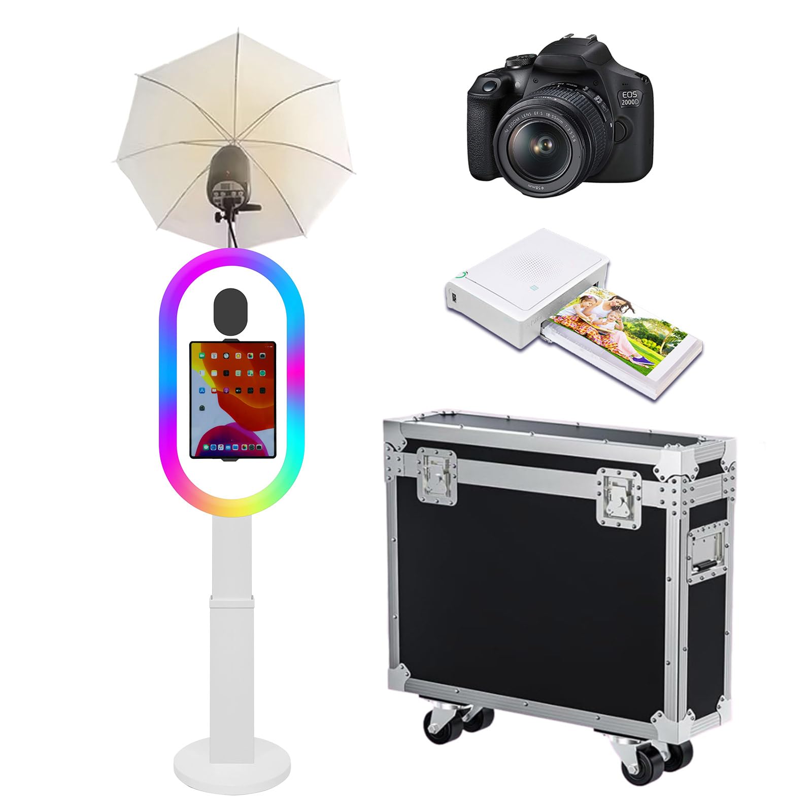Photo Booth Compatible with iPad Photo Booth for 10.2"-13" with RGB Light and Flashlight Shell Stand Selfie Photobooth Machine for Events Rental