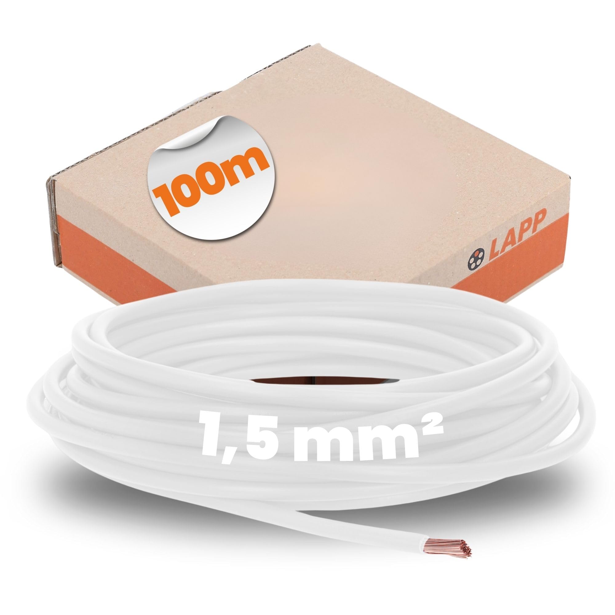 Lapp 4520051 Cavo Unipolare H07V-K 1,5 mm², 100 m, Filo in PVC, Bianco | Cavo flessibile HAR per cablaggio elettrico, conduttore in rame classe 5 ignifugo, ideale per quadri e impianti interni