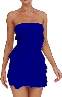 Women's Sexy Strapless Tube Top Bodycon Sleeveless Ruffle Mini Party Dress - Buy now