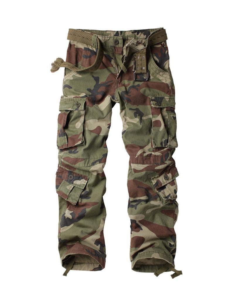 Women's Casual Loose Fit with 8 Pockets Cargo Pants Plus Size Camouflage Work Pants Battlefield Camo XXS