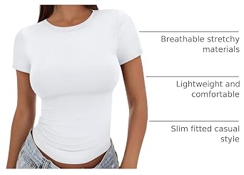 Trendy Queen Womens Fitted Short Sleeve Shirt Buttery Soft Top Stretchy Tee | Crewneck Crop, Basic T, Workout Gym Outfits, Cute Summer, Y2k Going Out, Fashion Clothing, Compression Streetwear