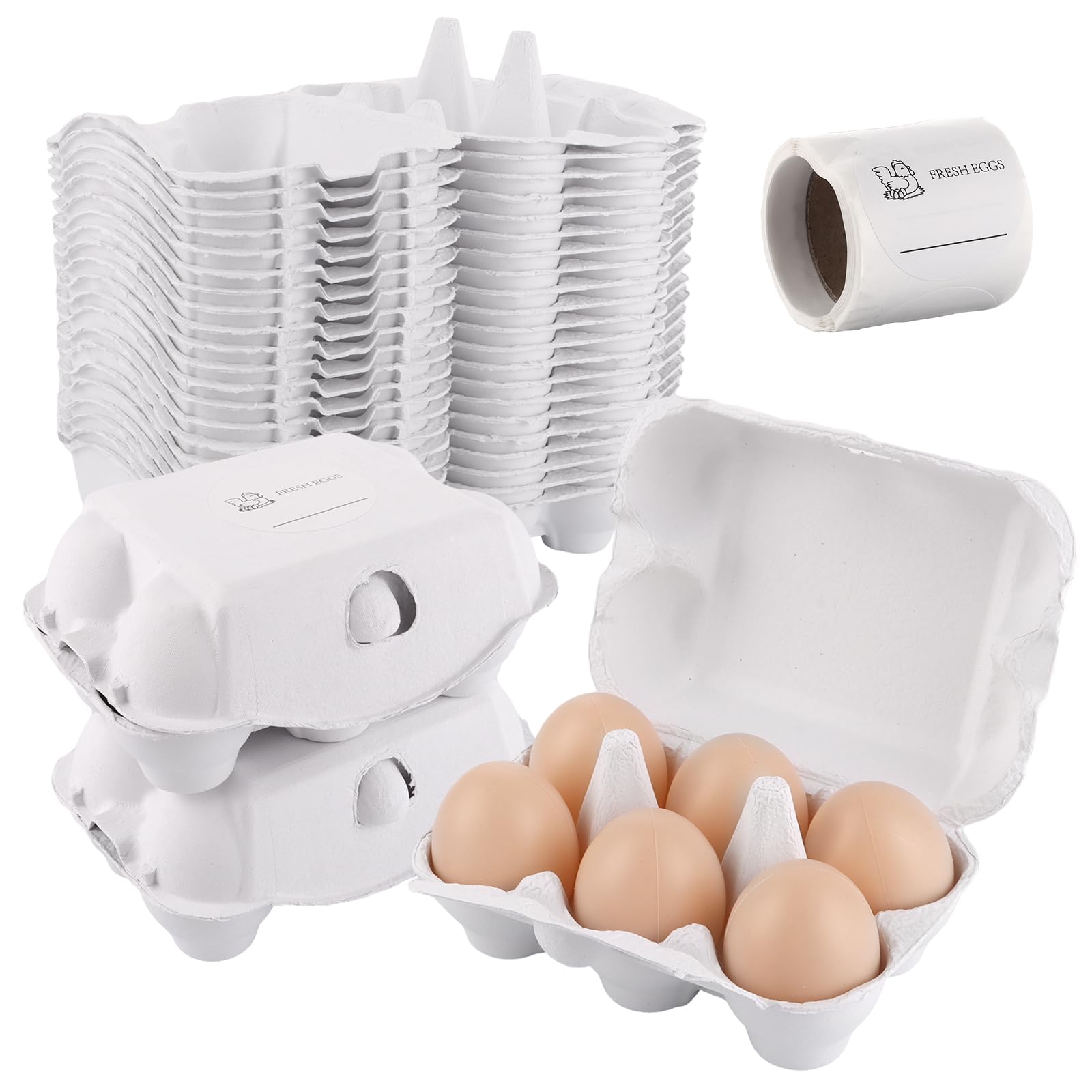 50 Pièces Boîtes carton pour 6 œufs, 6 grilles Distributeur Empilable Boîte à Pulpe D'œufs, marché, revendeurs, fermiers, commerçants ou Transport