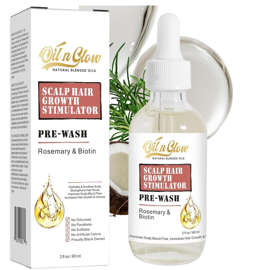 Pre‑Wash Scalp Oil for Dry, Itchy Scalp & Hair Growth | Rosemary, Biotin, Castor Oil | Hydrates, Reduces Flakes & Strengthens Roots | Fragrance‑Free, Lightweight Formula – 2 fl oz