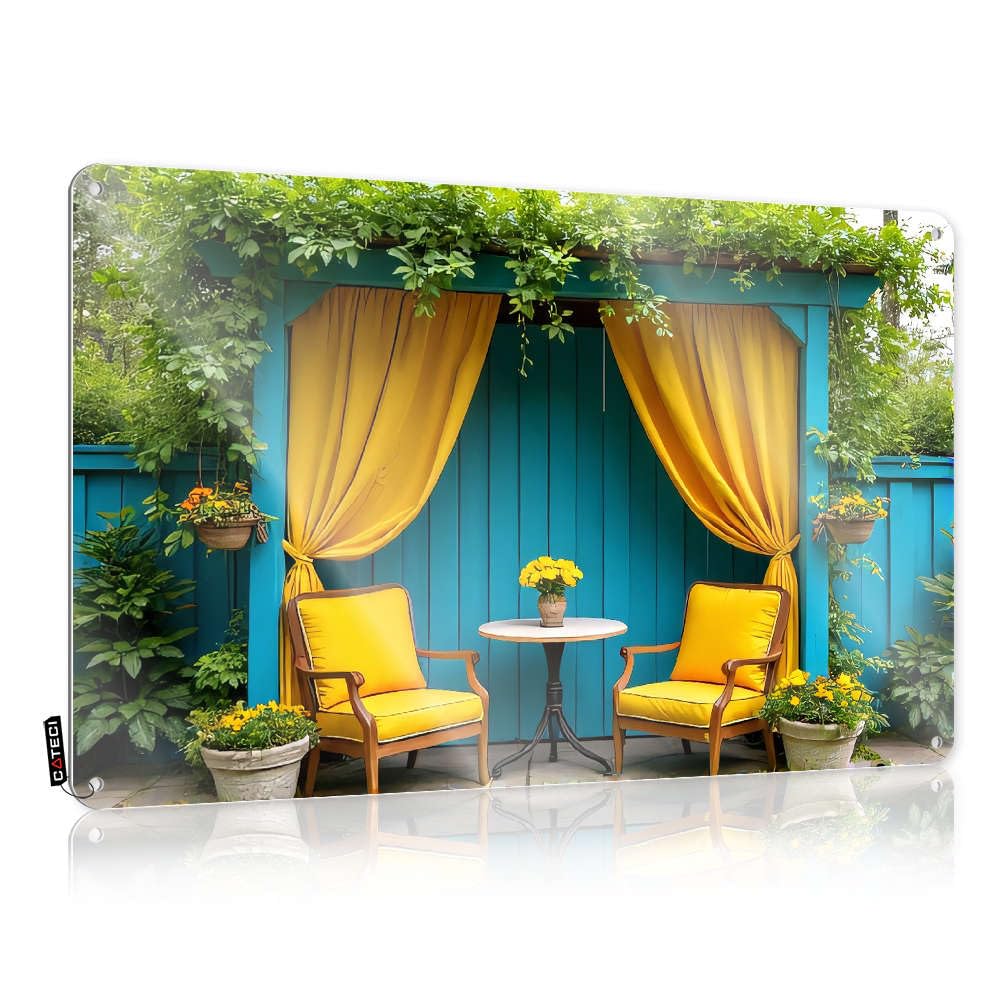 Sujd Colour Retro Wall Decor Gift For Dad Sarcastic Yellow Chairs With Yellow Flowers On Blue Background. For Yard - Door Customizable(20X30cm)