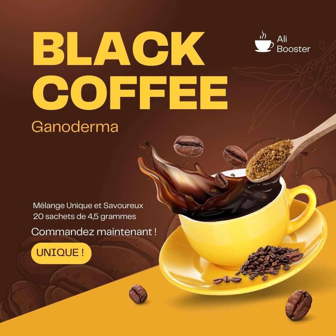 Alibooster DXN Lingzhi Schwarzer Kaffee ohne Zucker – Original – Ganoderma Reishi – 20 Beutel x 4,5 g
