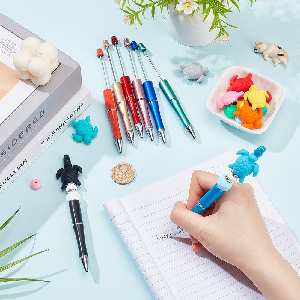 SUNNYCLUE DIY 8 Sets Silicone Pen Kits Bead Pens Bulk Beaded Pen Ocean Ball Point Pen Summer Sea Turtle Silicone Beads Rhinestone Spacer Beads Beadable Pens for Teachers Students Gifts Office School - Image 4