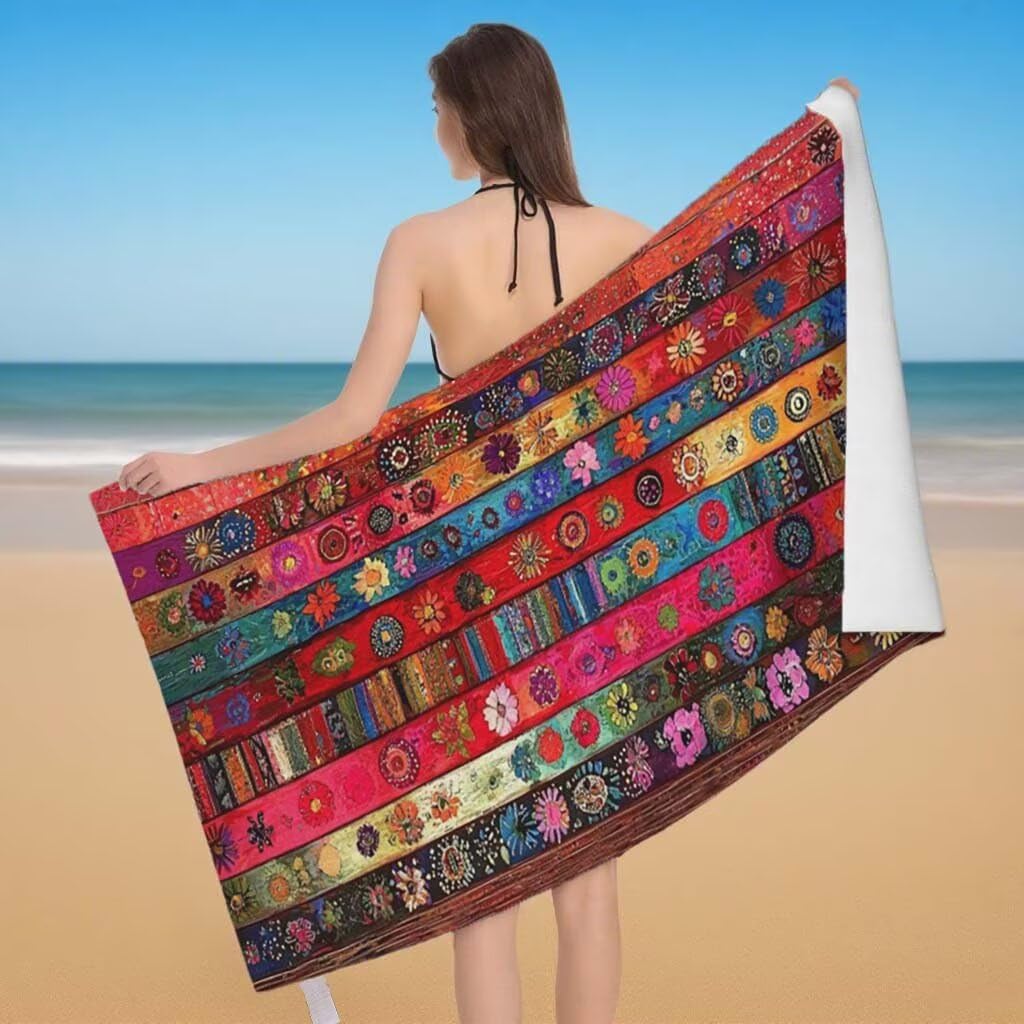 Telo Mare XXL 100x200cm/35x70cm, 2 Set Telo Mare Microfibra Boho Asciugamano Palestra Uomo, Antisabbia, Leggero, Asciugatura Rapida, Teli da Spiaggia Grandi Accessori per Camping Natation Yoga I-85