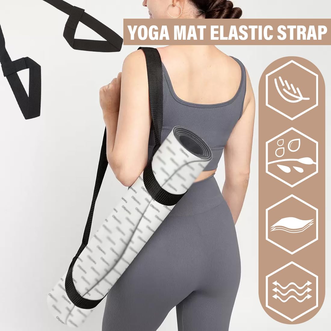 Cinghia per tappetino yoga nera da 1 pezzo, cinghia regolabile per tappetino yoga, cinghia per tappetino yoga in cotone