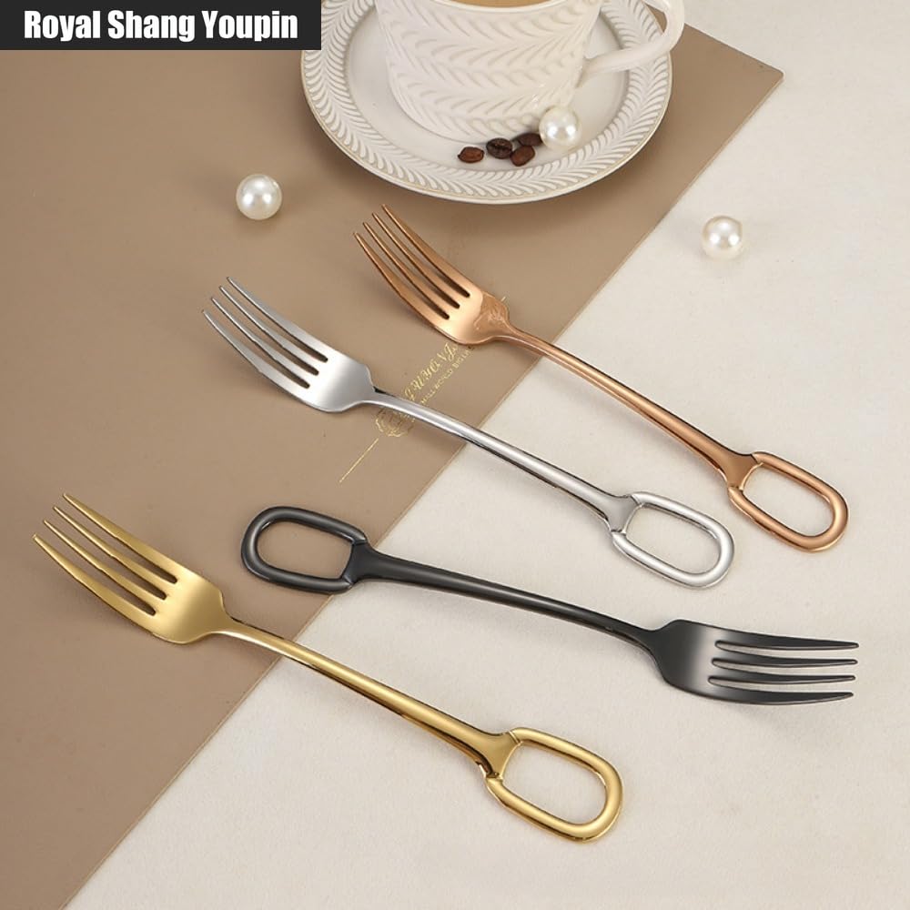 Cuisine Circulaire Trou De Suspension Poignée En Acier Inoxydable Argenterie Vaisselle Couverts Ensemble De Couverts Couteau À Steak Fourchette Cuillère Cuillère À Café (Noir,20 pièces)