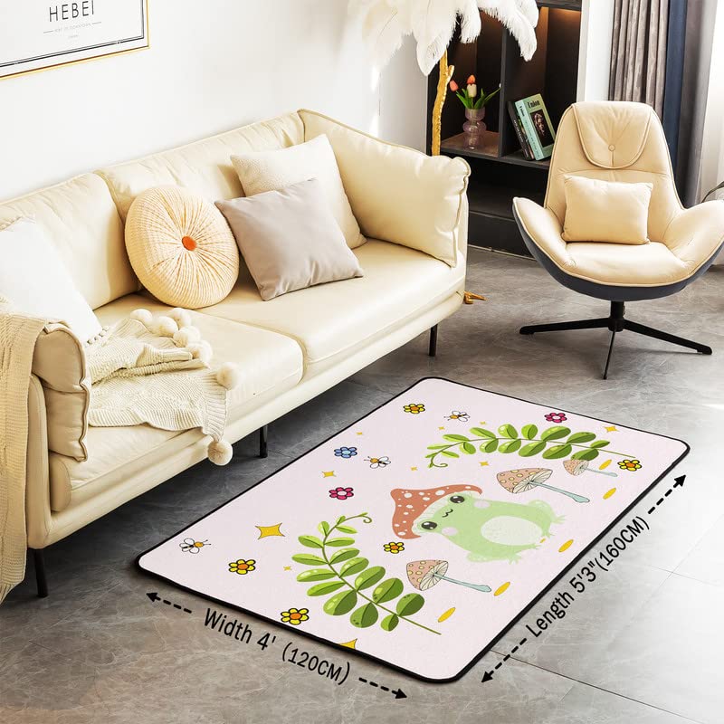 Loussiesd Frog Mushroom Area Rug 100x150cm Kawaii Fungus Rugs Mat for Living Room Bedroom Floral Botanical Decorative Carpet Non Slip Area Runner Rug - Image 3