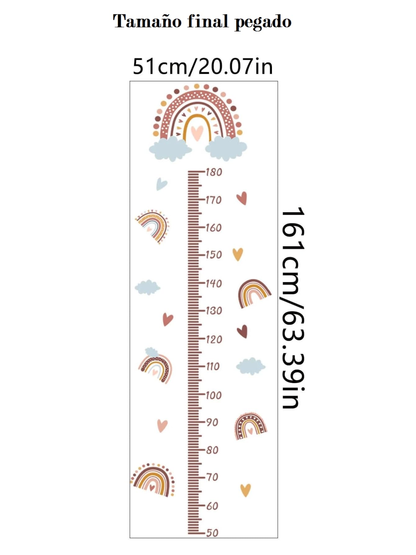 FunArtDecor Children's Growth Ruler with Rainbow and Clouds Design - Measures up to 180 cm Height, Multicoloured - Image 4