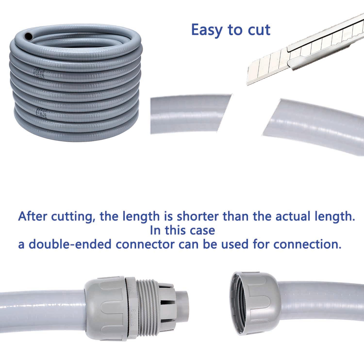 15FT NPT 1/2 Inch Liquid Tight Connector Non-Metallic PVC Electrical Flexible Conduit Fittings, UL Listed - with 2 Straight, 2 Curved and 1 Double-Port Connector