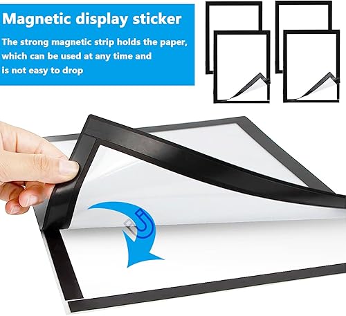 Miniatura 4 de 10 soportes magnéticos para letreros de 8.5 x 11 pulgadas, marcos de fotos autoadhesivos A4 con borde magnético duradero y PVC transparente para