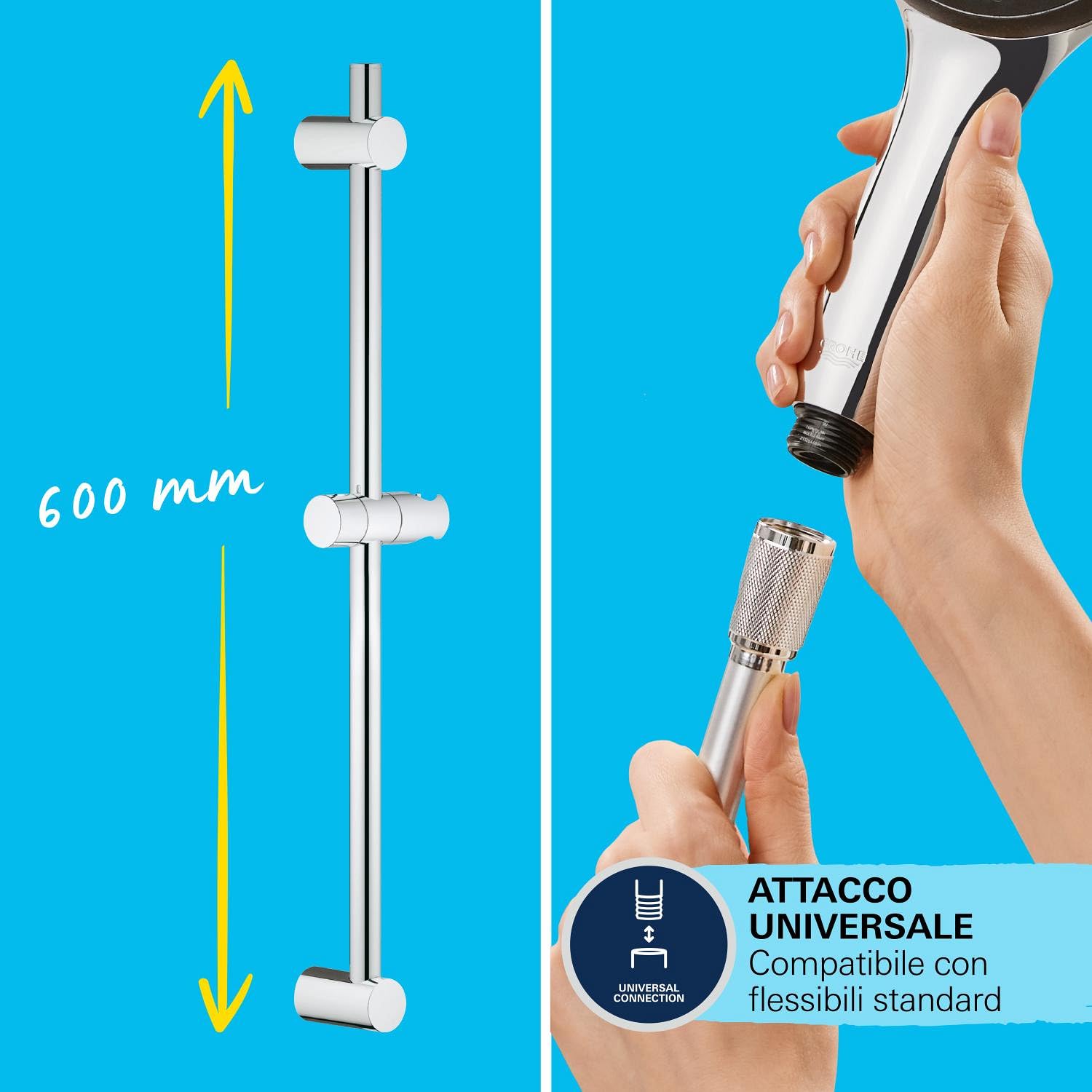 Grohe 27333000 Set Asta Doccia a 3 Getti, Argento