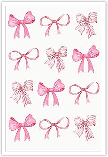 Pnsoien Trendy Pink Bow Posters Watercolor Light Pink Bow Prints Painting Balletcore Girl Canvas Wall Art Funky Coquette P...