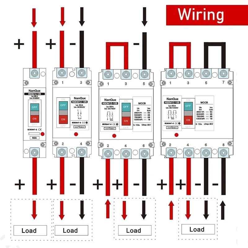 Magnetotermico 16a Disyuntor MCCB DC 250V 500V 750V 1000V Protector de cortocircuito Interruptor de batería 150A 200A 300A 400A Protección DC en miniatura Panel de seguridad Distribución Fuga Corrient