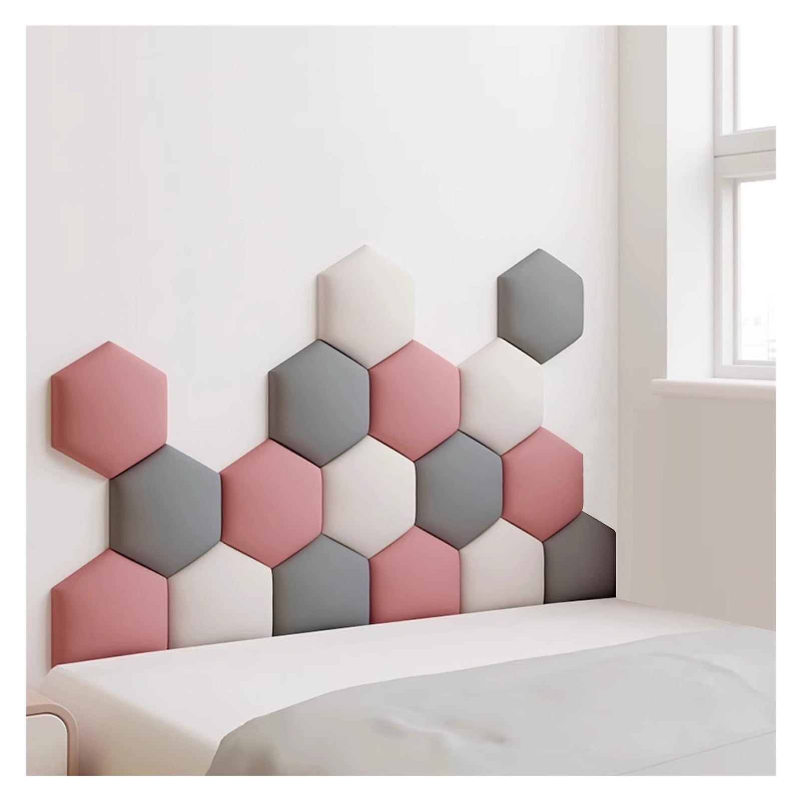 Wzmazingly 17 Pack Upholstered Wall Panels, Hexagon Self-Adhesive Nursery Decor Wall Padded, 3D Anti-collision Wall Stickers Wall Mounted Headboard Wall Padding (Color : D, Size : 120x70cm)