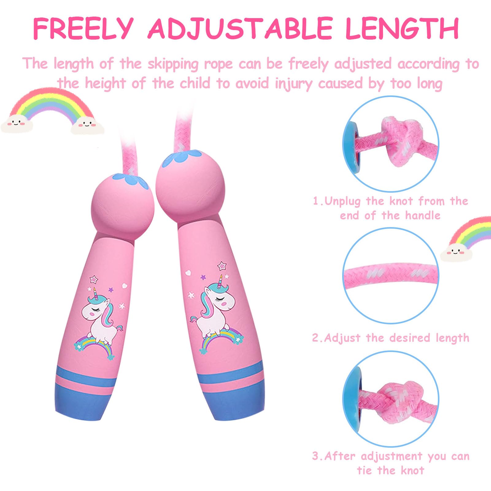 AYNKH Corde à Sauter Pour Enfants Avec Poignée En Bois, Corde à Sauter Réglable En Coton Doux Rose Pour L'école, Les Activités De Plein Air, Le