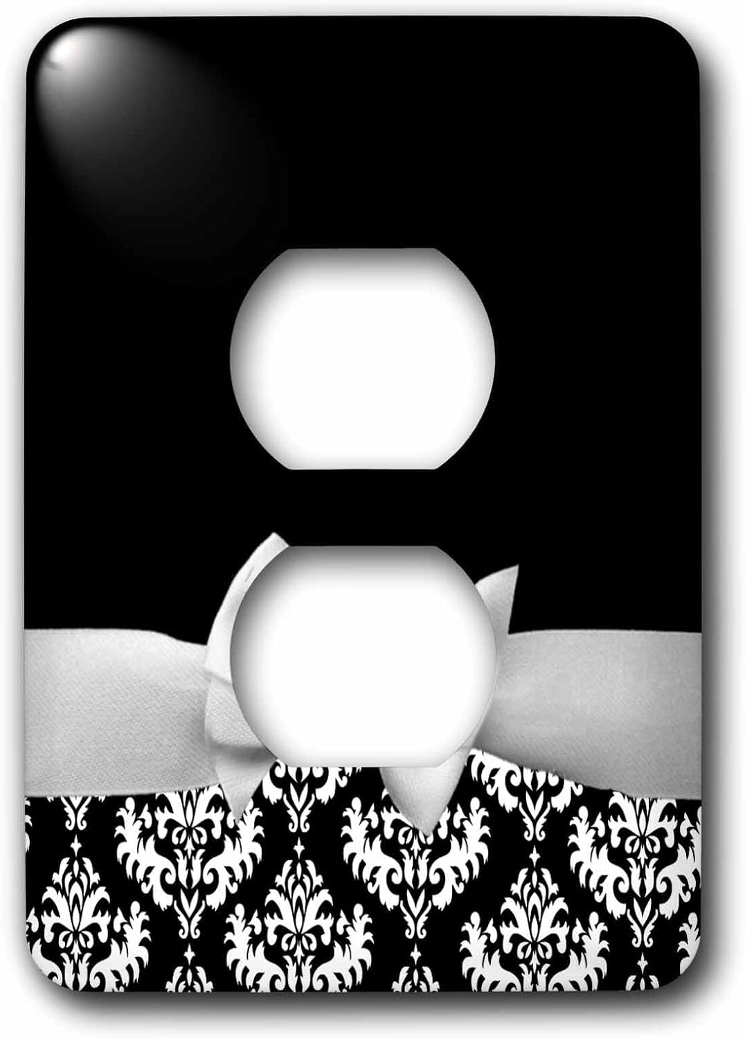 3dRose LLC lsp_56659_2 Elegant and Classy White Ribbon Bow with White Damask Pattern and Classic Black Background, Double Toggle Switch