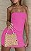 CHYRII Womens Sexy Summer Two Piece Outfits Bandeau Going Out Crop Tops Bodycon Skirt Sets Mini Dress Hot Pink XS