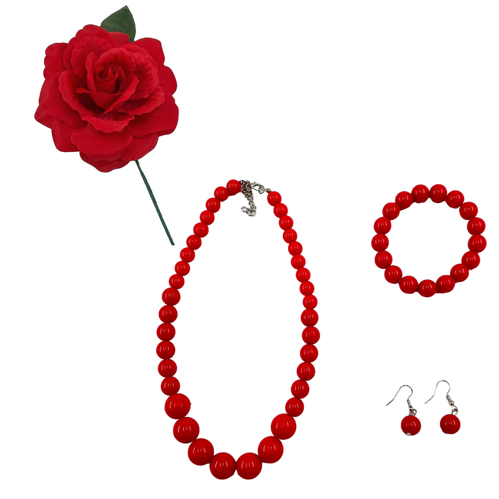 Accesorios flamenca mujer feria pinza garra pelo rosa plástico pack flor de palo rojo