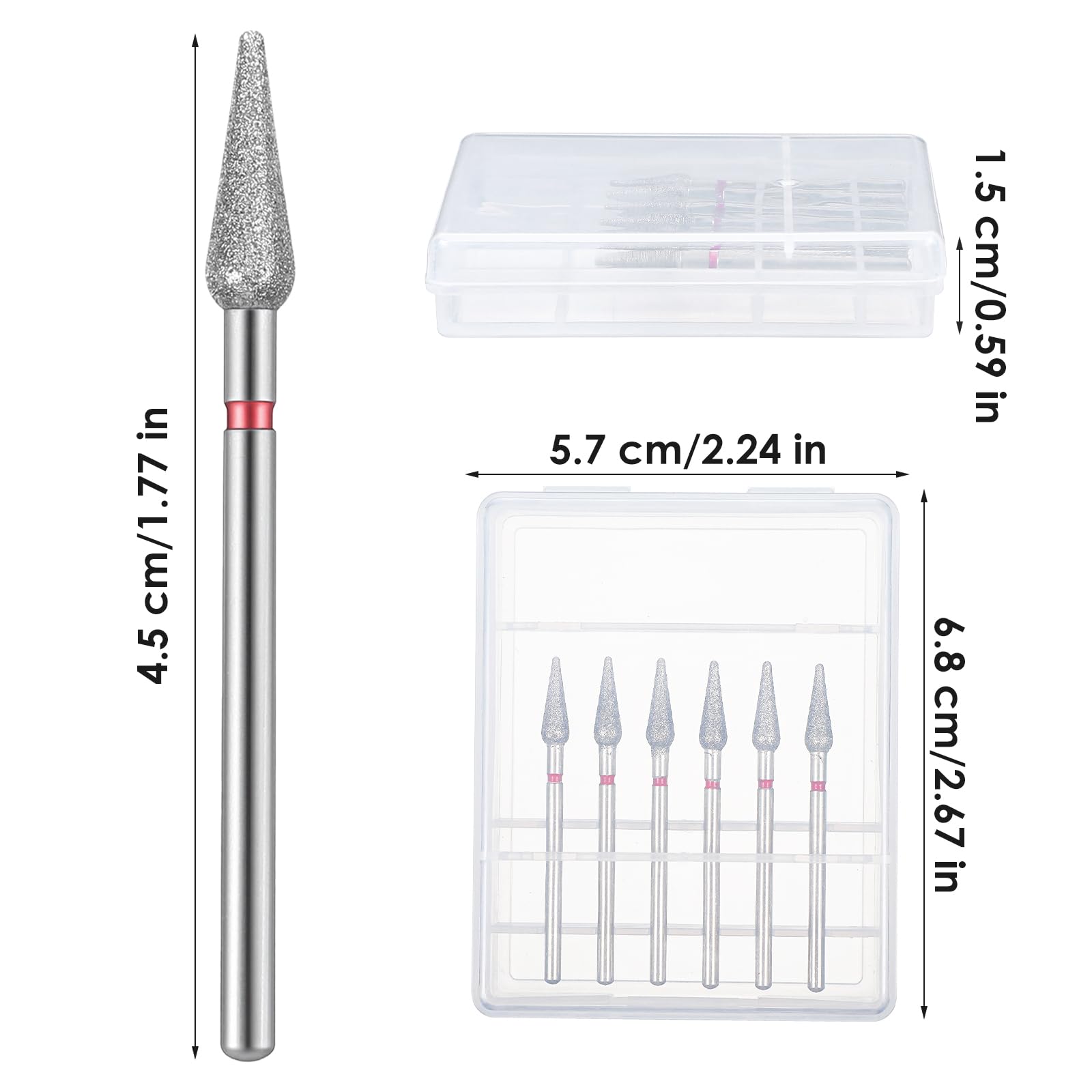 Sibba Set di 6 punte per trapano per cuticole in acciaio inossidabile con custodia per manicure pedicure trapano diamantato per lucidatura file di rettifica strumenti in metallo professionale in