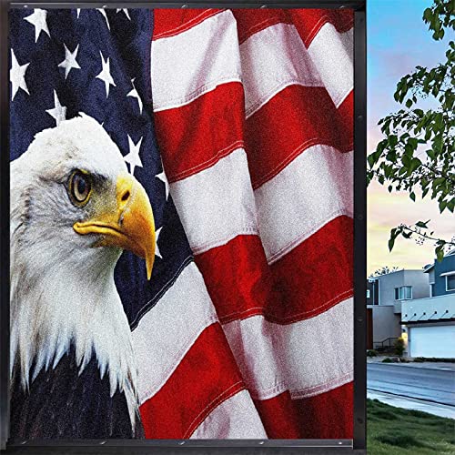 Image Print Static Independence Usa American Flag Bald Eagle Sun Blocking,Stain Glass For Home Glass Door Kitchen,23.6" By 47.2" #TOP8