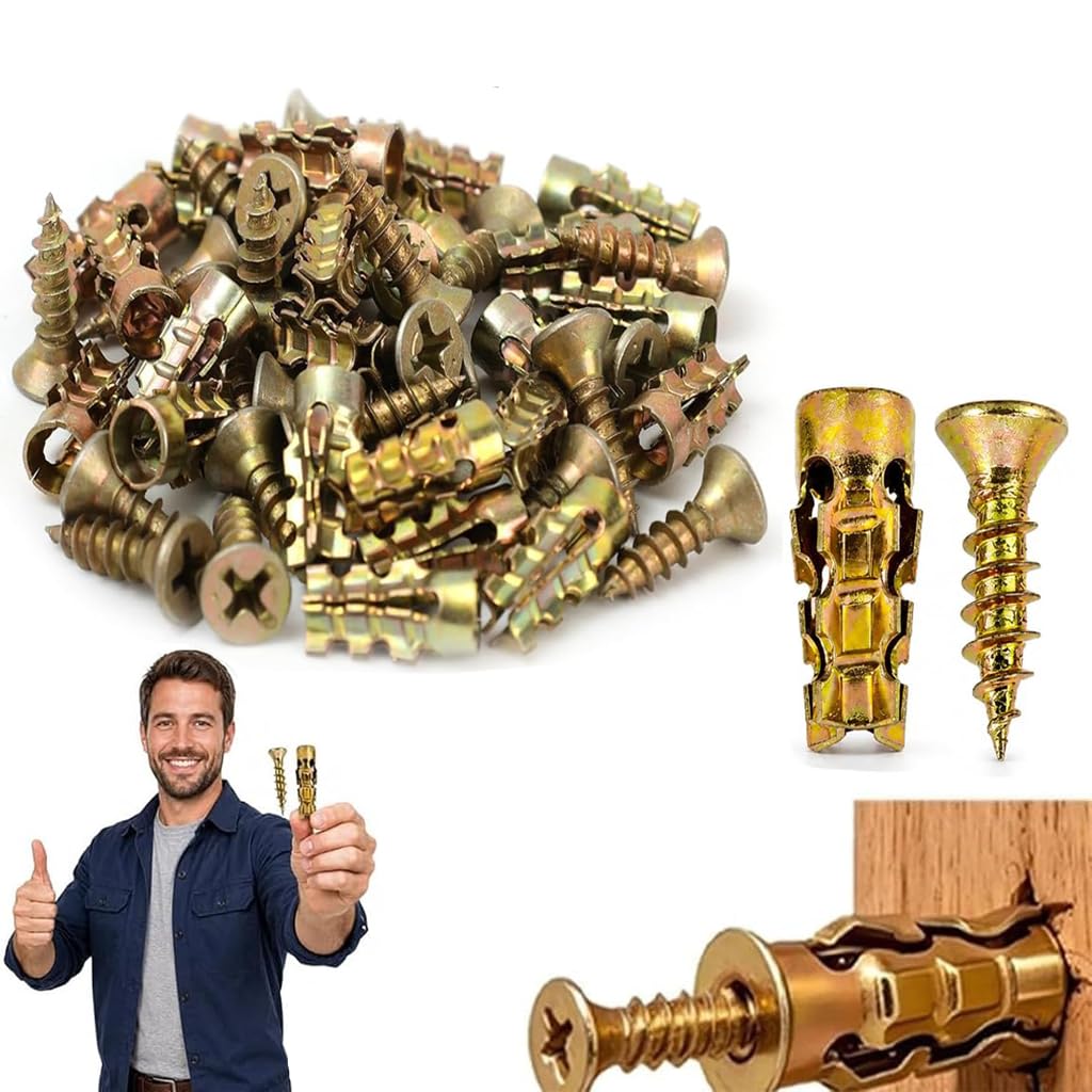 100PCS 6×14mm Short Expansion Screw Set, Door Hinge Thread Repair Screws, Self Drilling Serrated Iron Expansion Screw, Heavy Duty Anchors and Screws for Cabinet Hinge Repair & Stripped Thread Repair