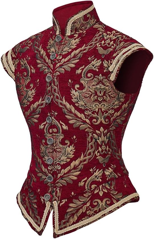 CosplayDiy Mens Tudor Vest Victorian Suit Vest Tudor Jerkin Gothic Steampunk Waistcoat - Image 2