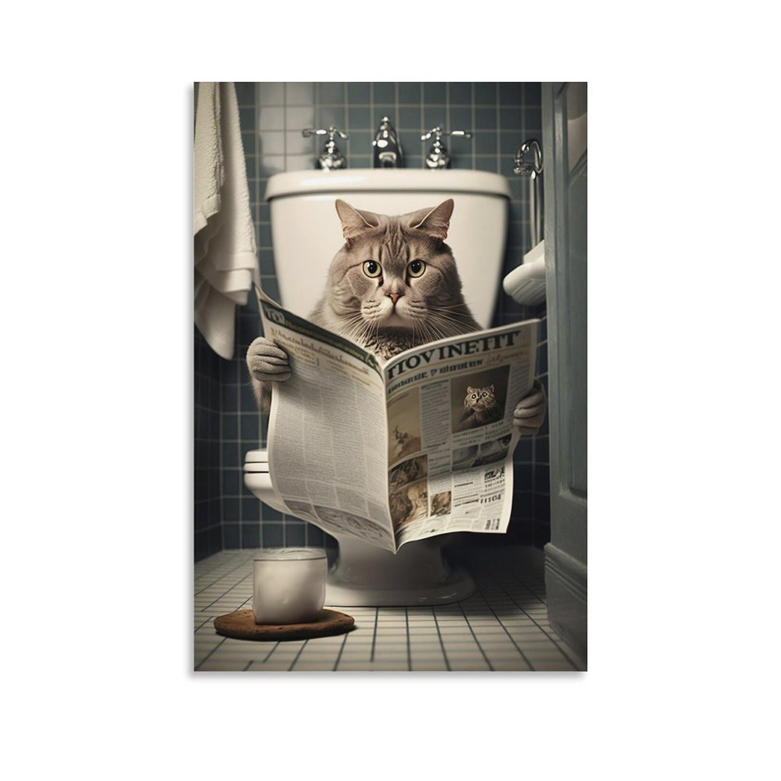 Poster Bassotto Sul Water Con Giornale: Stampa Su Tela Umoristica In Bianco E Nero Per Arredamento Bagno, Salotto O Camera Da Letto – Regalo Perfetto Per Amanti Dei Cani (61 X 91 Cm)
