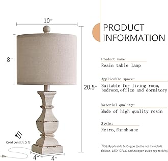 PoKat 20.5" Retro Table Lamps Set of 2 Nightstand Lamp for Bedroom Vintage Rustic Table Lamps for Living Room Traditional Nightstand Bedside Lamps, Suitable for Small Place