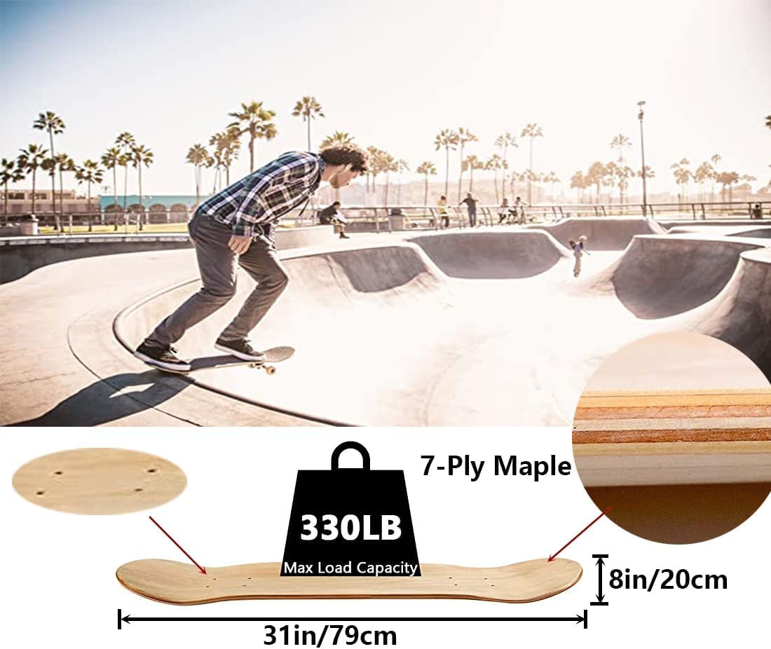 bimiti 2 Stück DIY Blank Skateboard Deck, 7-lagigem Ahorn-Deck konkaves Skateboard, für Kinder,Erwachsene, Mädchen, Jungen, Anfänger und Profis