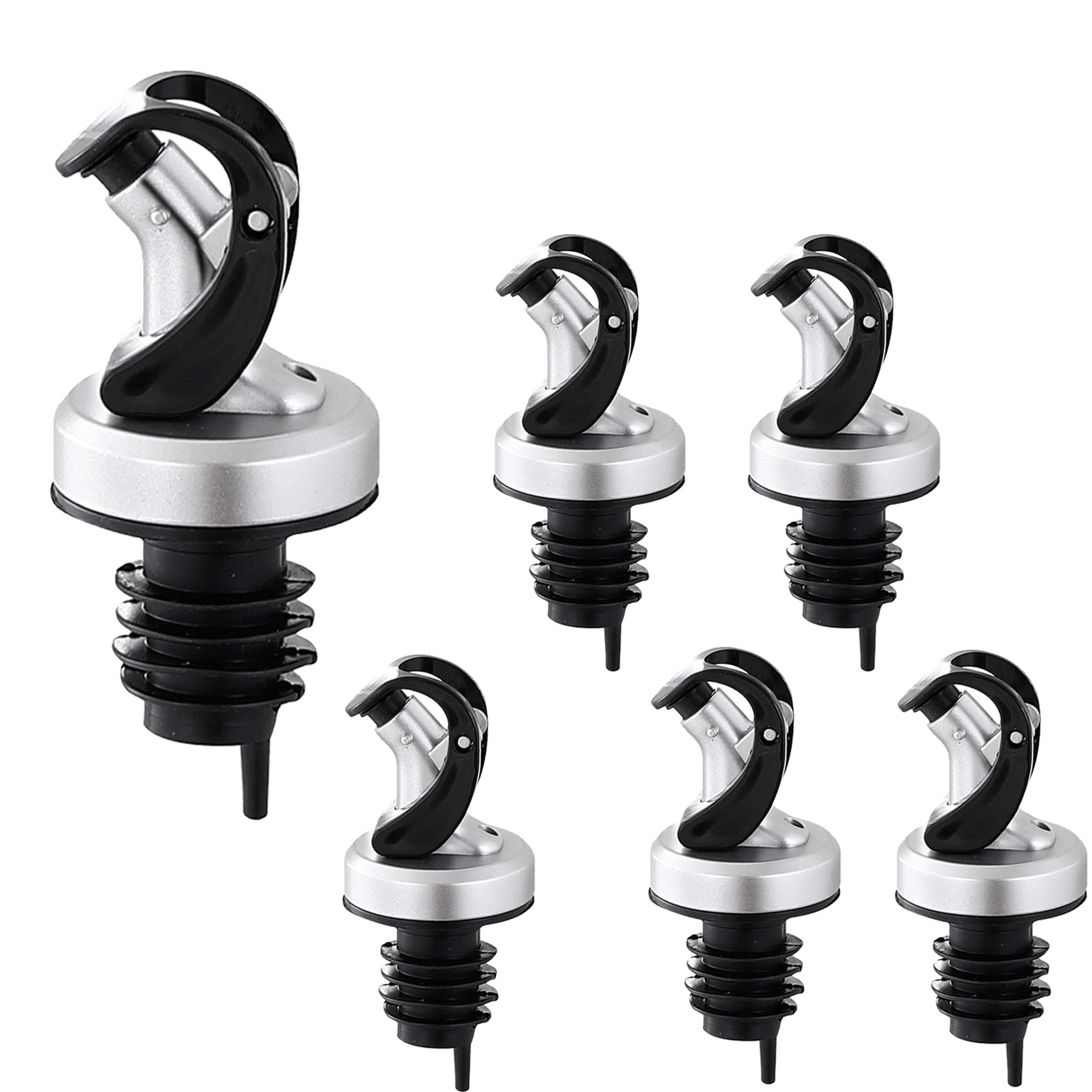 6-Pack Leak-Proof Pour Spouts Oils Dispenser Sets,Automatic Flip Top Lid Leakproof Nozzle Dispenser for Olive Oil, Wine, Vinegar, Soy Sauce Pour Spouts (Silver)