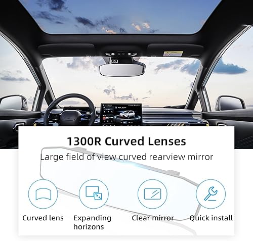 Vista 5 de Ziciner Espejo retrovisor para automóvil, espejo retrovisor panorámico de gran angular con clip interior de 11 pulgadas, espejo extendido