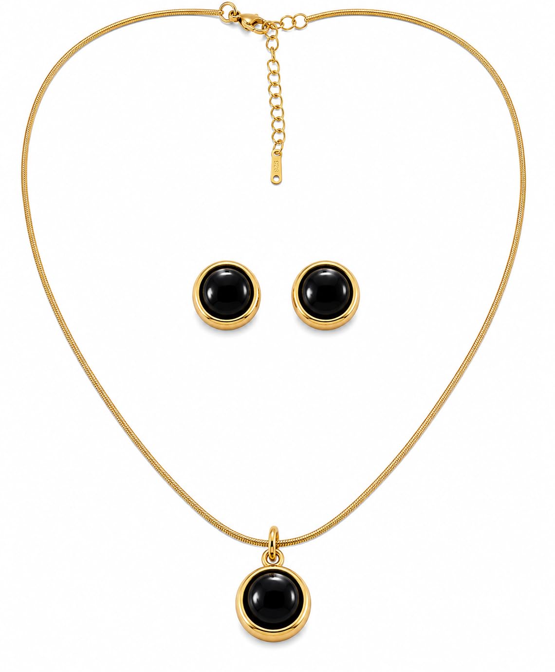 Anti Tarnish Smooth Black Onyx Pendant Necklace with Stud Earrings Jewellery Set for Women | Waterproof Stainless Steel Round Nazar, Evil Eye Protection Pendant Chain earrings Combo Set for Girls and Women-picture-48