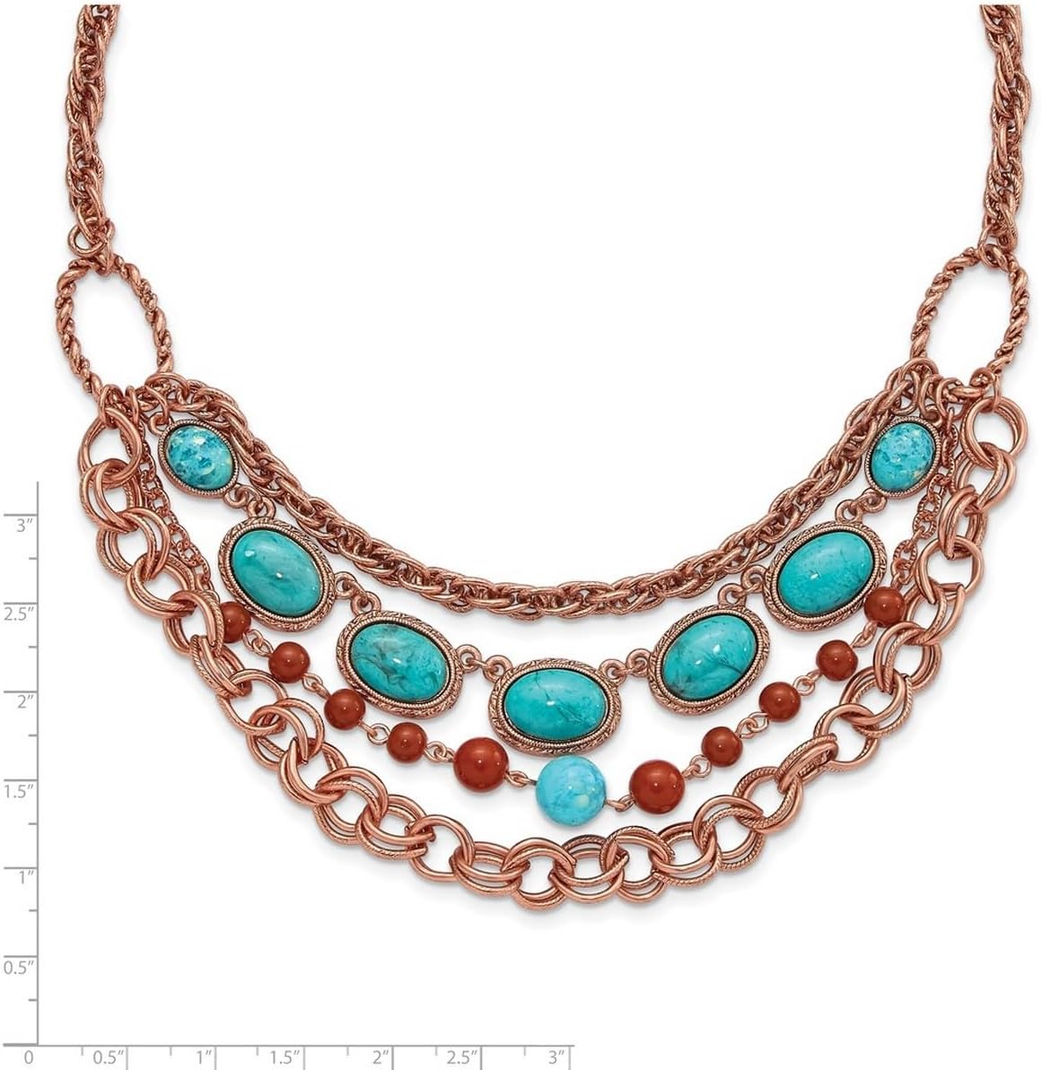 JewelryWeb Fancy Lobster Closure Copper-tone Aqua and Brown Beads Multistrand 16inch With Ext Necklace Strand Necklace for Women