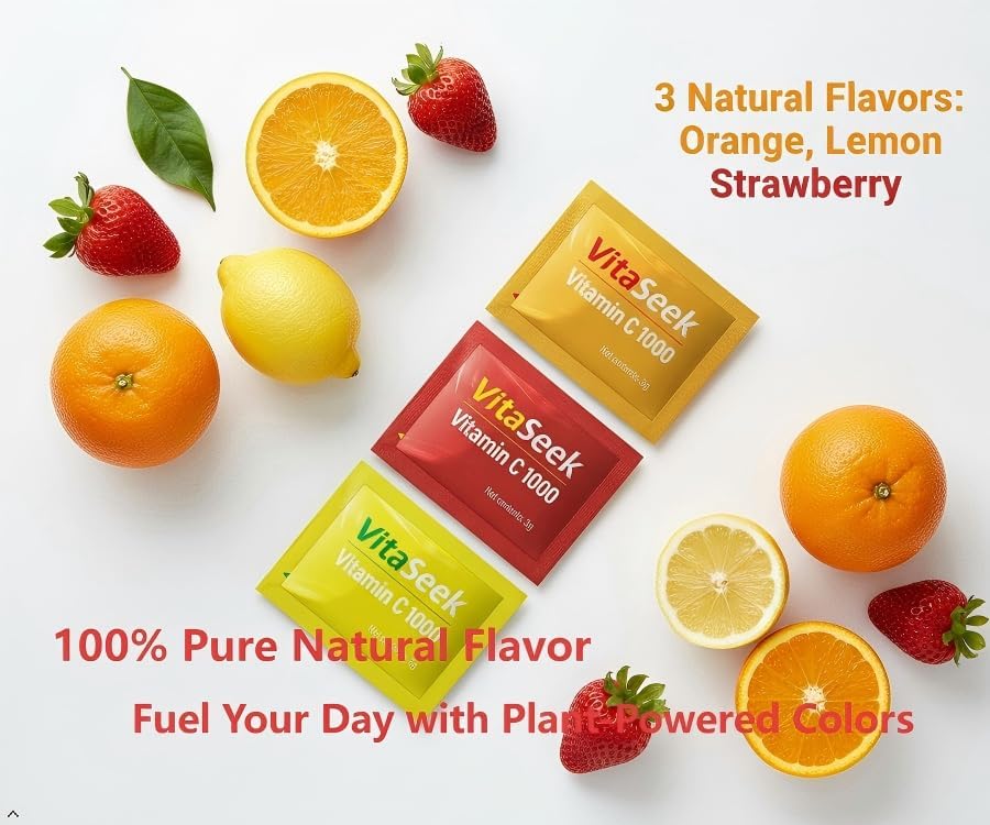 1000mg Vitamin C Powder Packets Sugar Free Variety Flavor - 60 Count/2 Month Supply - Image 4