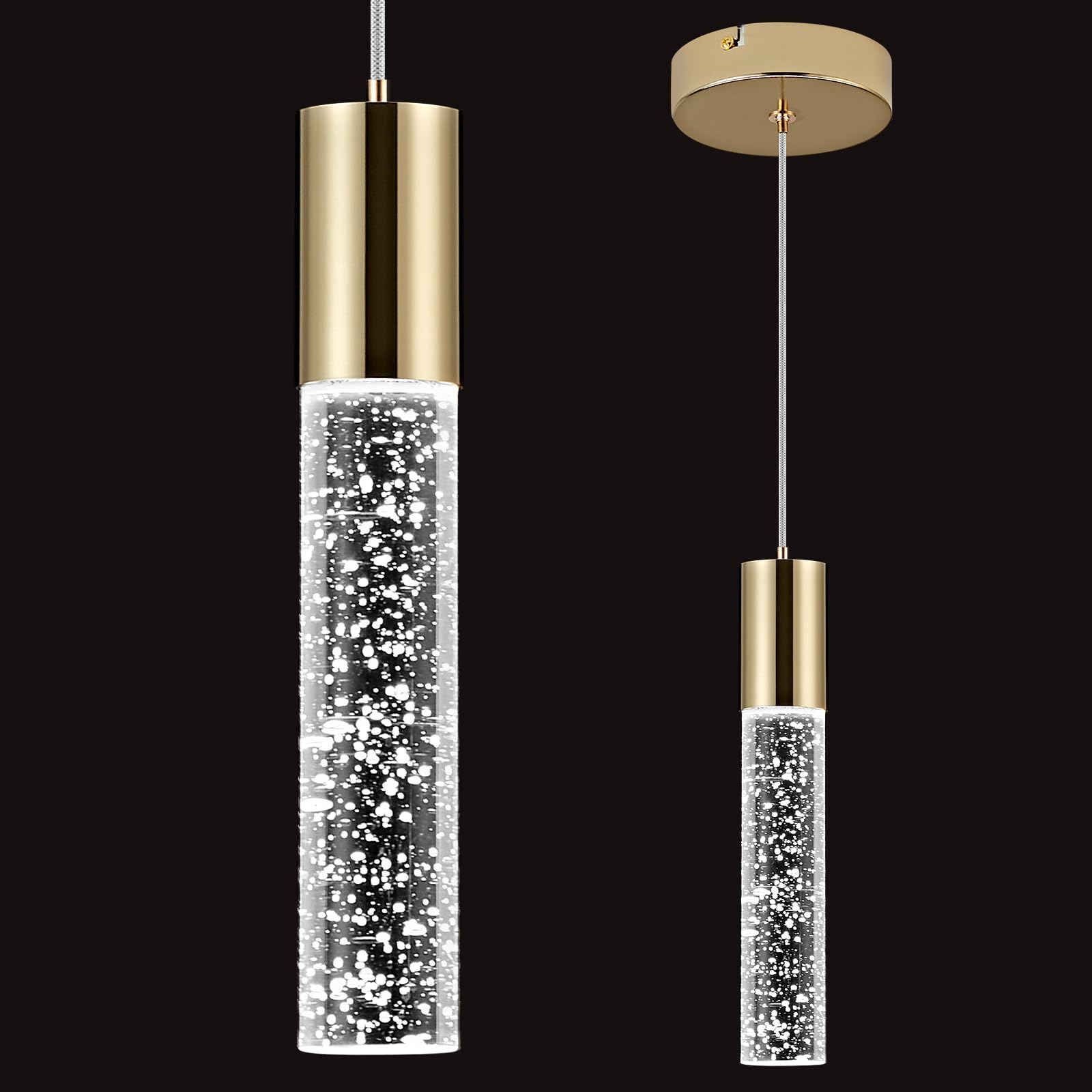 Photo 1 of OKELI Modern Pendant Light, LED Bubble Crystal Kitchen Island Lights Fixtures,Mini Single Island Lights Pendant Lighting for Kitchen Island,Bar,6W,6000K,Gold