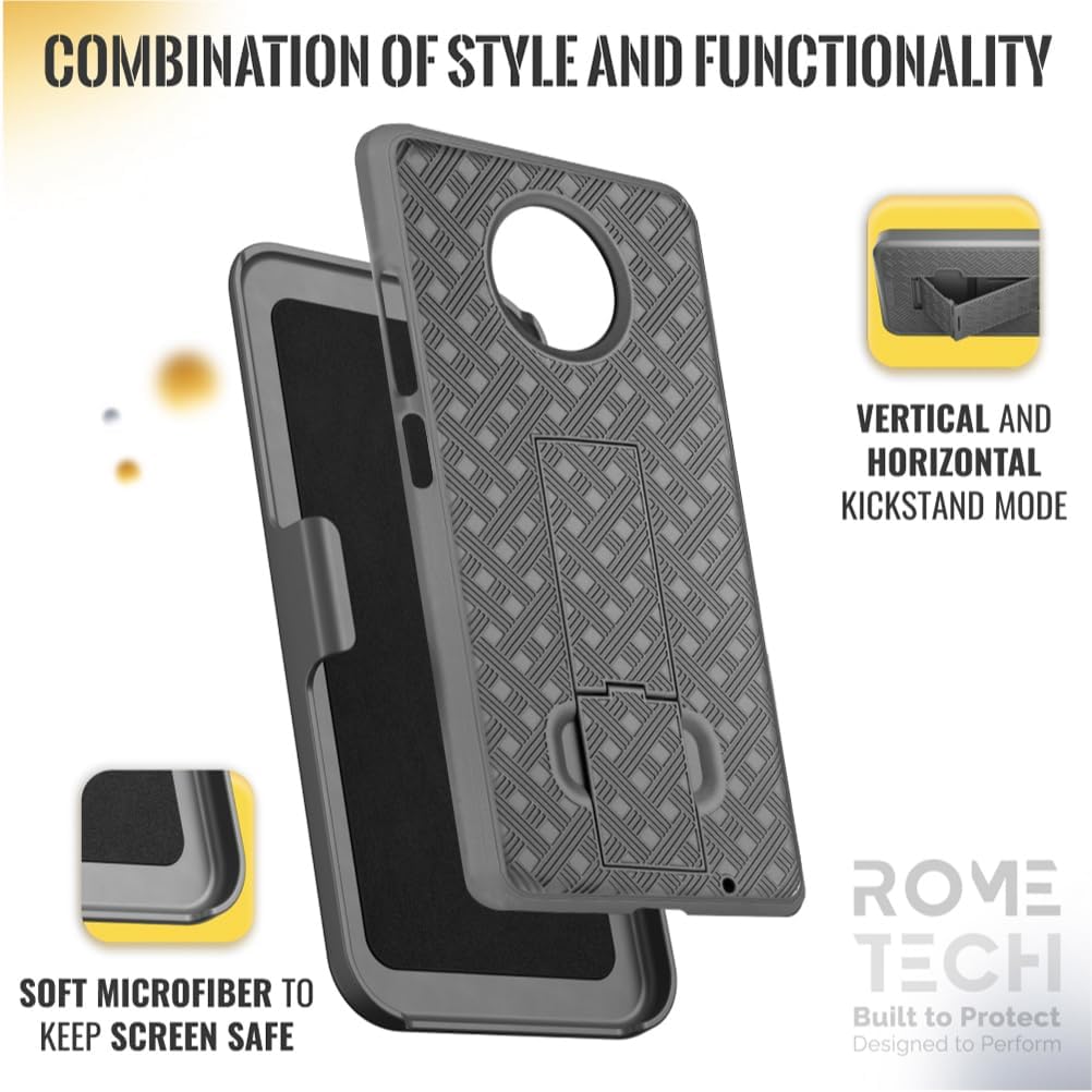 Designed for Moto Z4 Case with Belt Clip Holster - Kickstand Cover Phone Case - Black