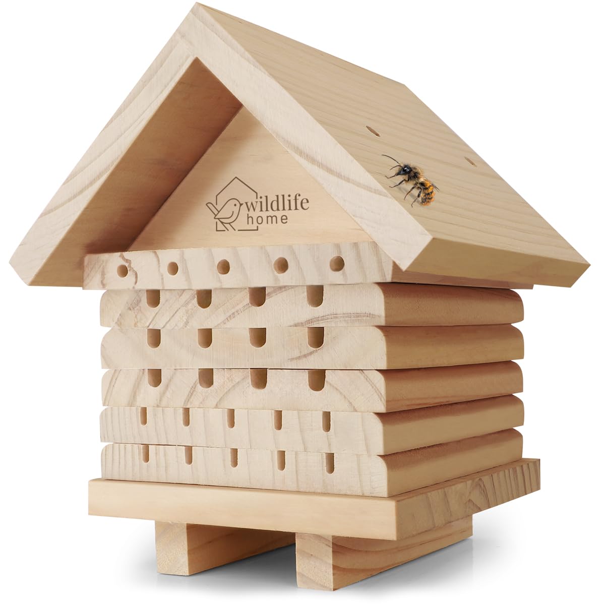 WILDLIFE HOME Bienenhotel aus Naturholz I Insektenhotel, Bienenhaus, Nisthilfe Unterschlupf für Wildbienen, Bienen I Wildbienenhotel für Garten & Balkon