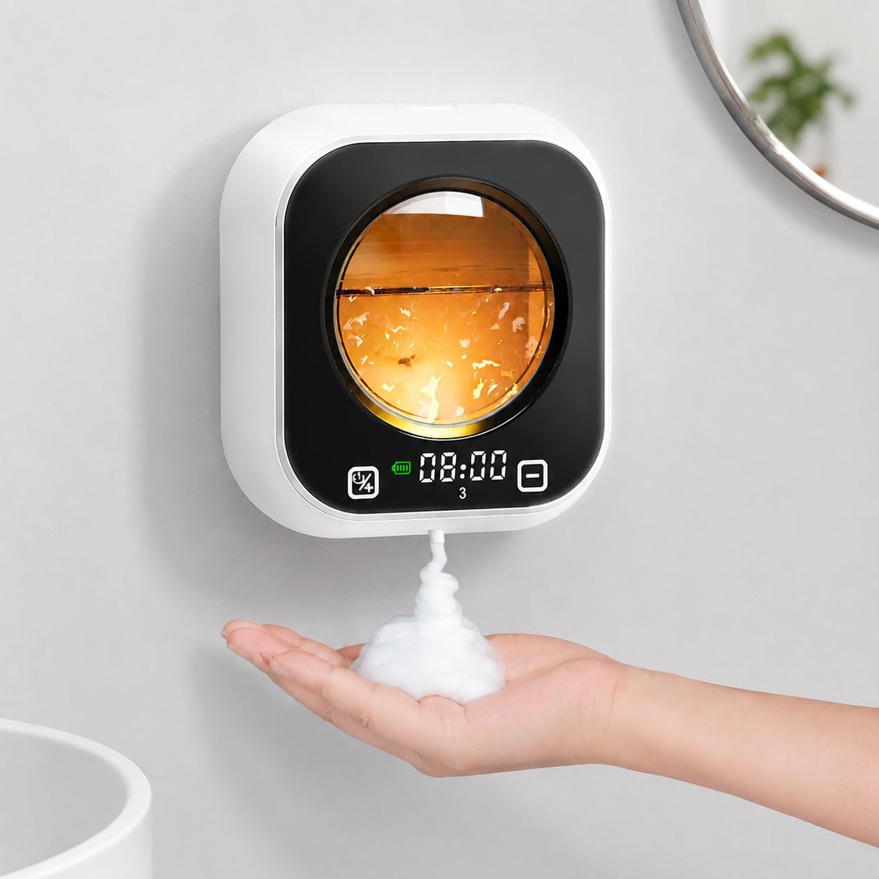 Automatic Soap Dispenser Touchless, Wall Mount, Rechargeable, Mood Lighting