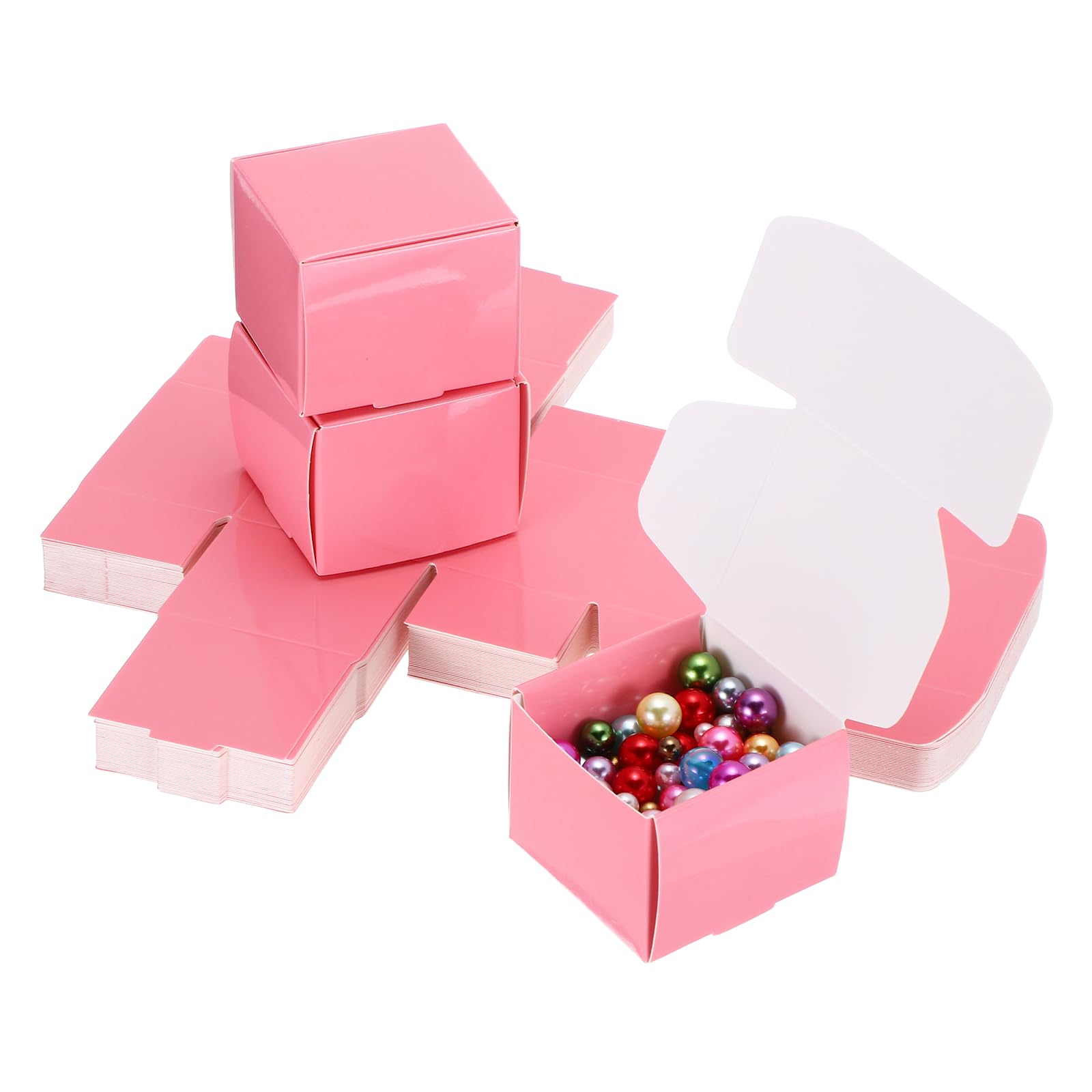 PATIKIL 2x2x1.6" Small Gift Boxes Bulk with Lid, 50 Pack Mini Square Foldable Cardboard Paper Present Box for Earring Ring Jewelry, Wedding Party Favor, Birthday, Pink