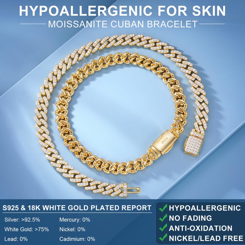 Pulsera Moissanite para Hombre 6MM Oro Blanco 18K miniatura 3