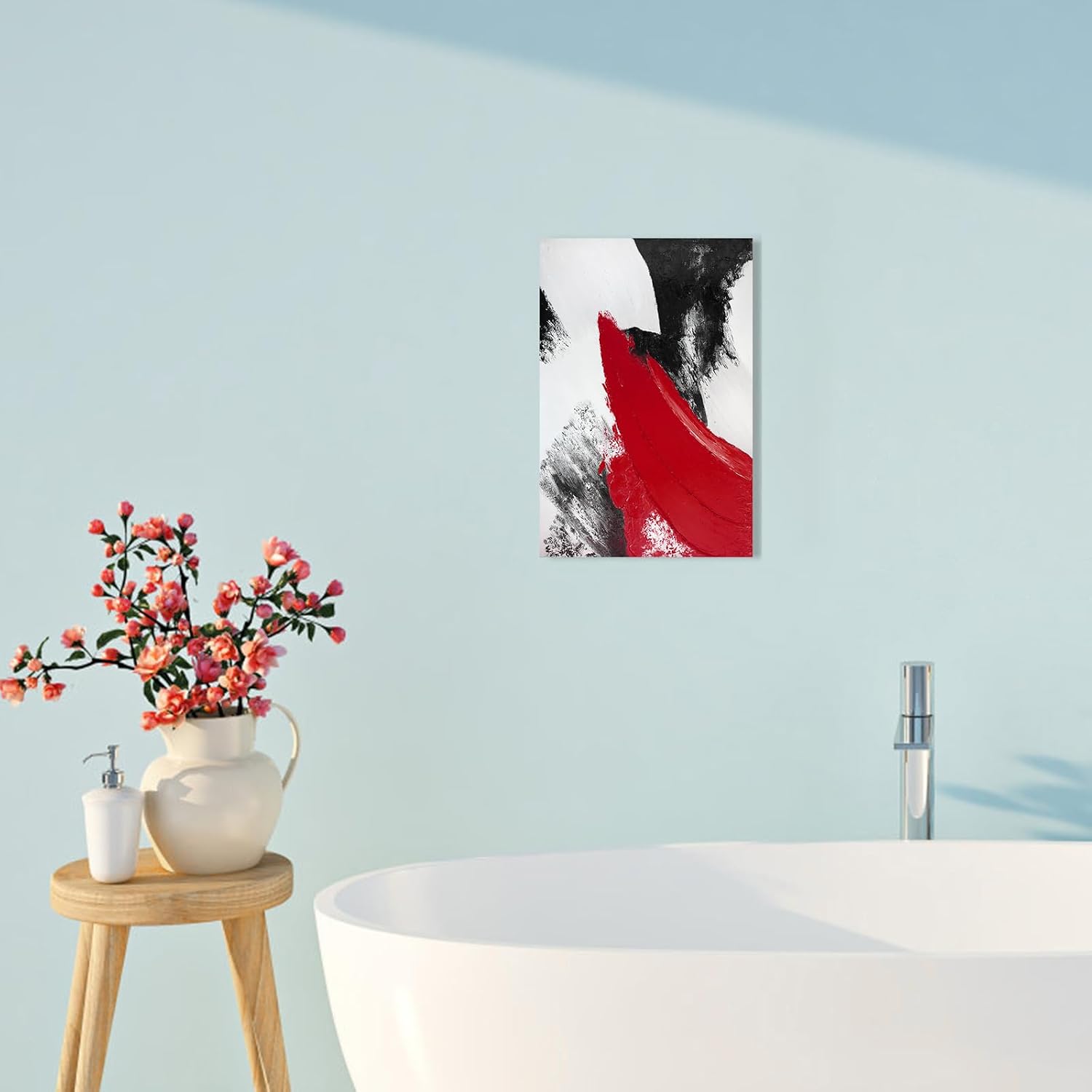 Red Black and White Bathroom Decor Pictures Wall Art Abstract 10x15 image 2