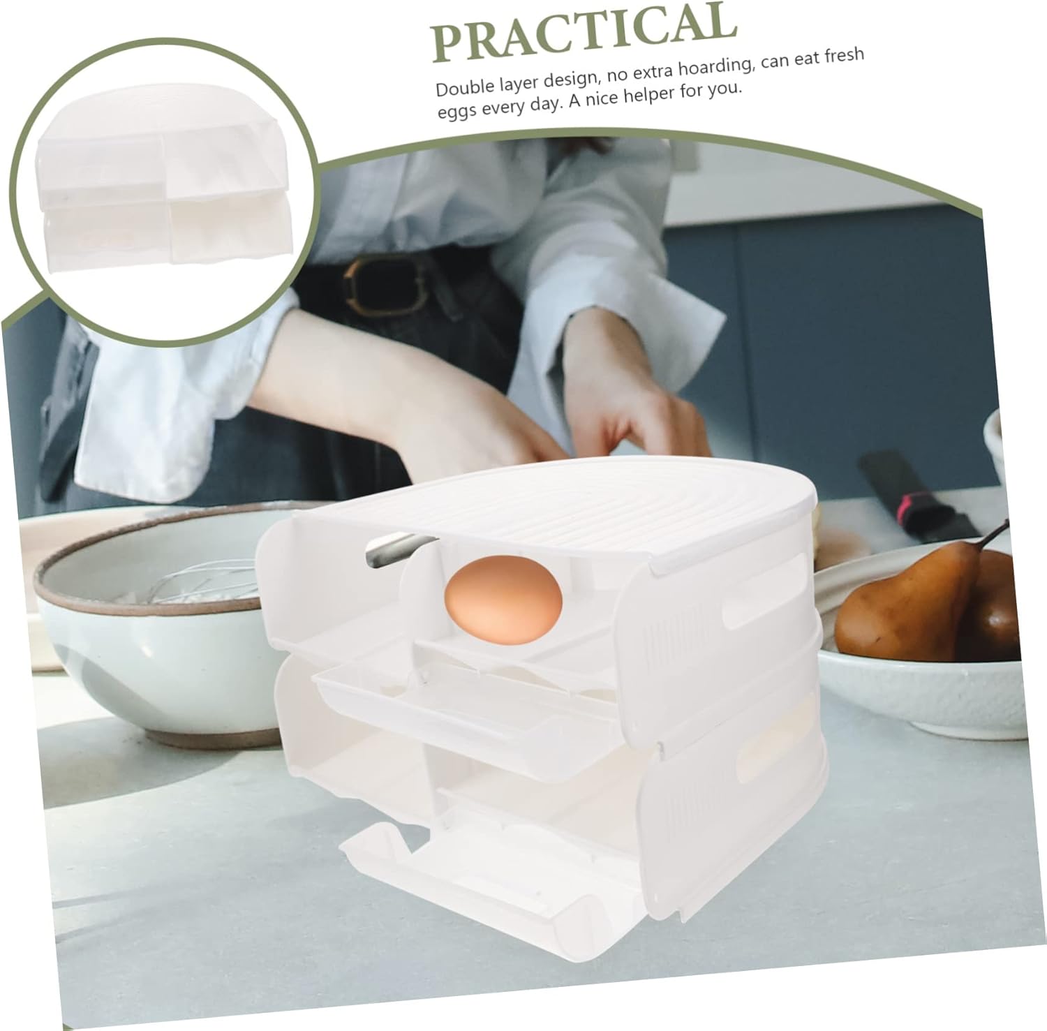 Automatic Multi-layer Egg Holder with Lid Household Egg Organizer for Refrigerator Rolling Design Transparent Container for Easy Storage and Replenishment