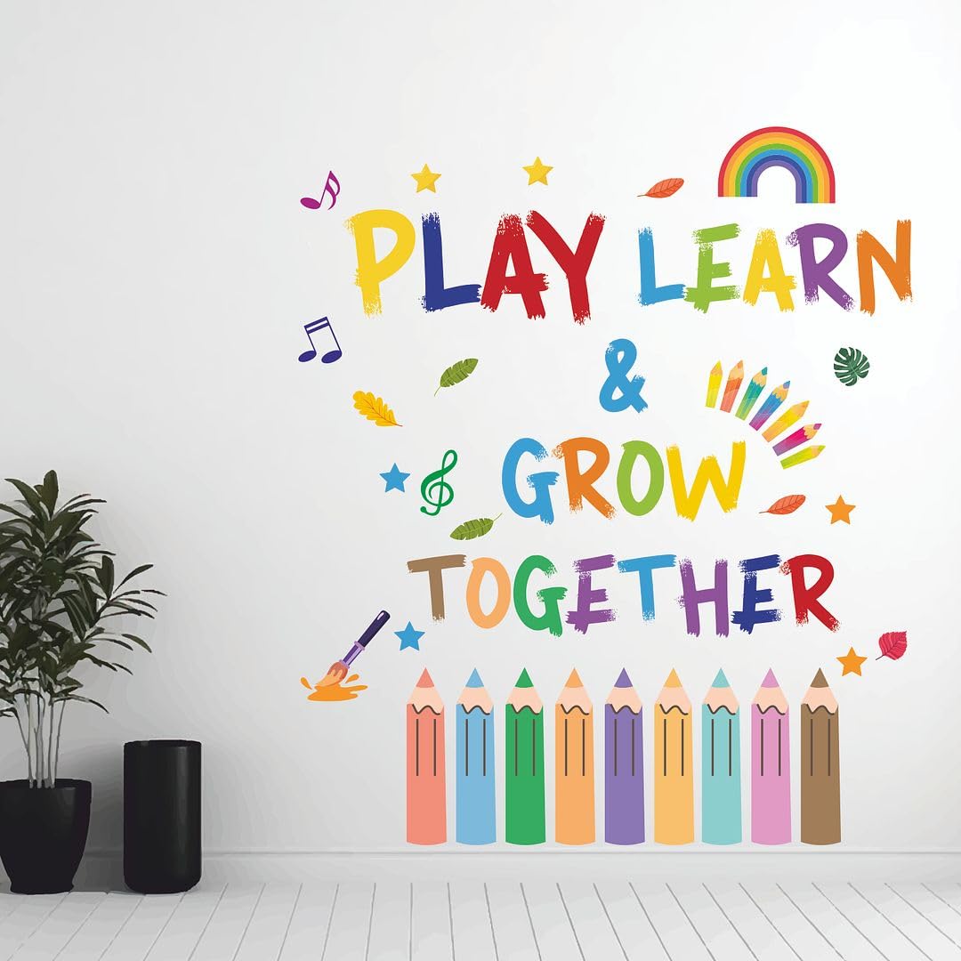 CVANU Play Learn & Grow Together Positive Quote Printed on Vinyl Self-Adhesive Wall Sticker for Wall Decoration (30inchX25.6inch)_W509-image-10
