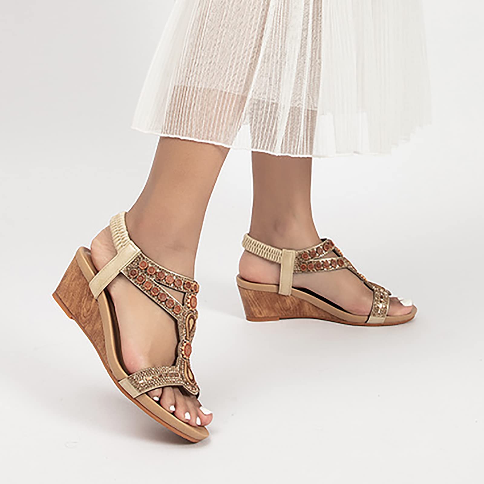 Donna Roman Estivi Sandali con Zeppa Tacco Alto Eleganti Vintage Casual Moda Scarpe Spiaggia Bohemian Sandali Infradito da Donna Sposa